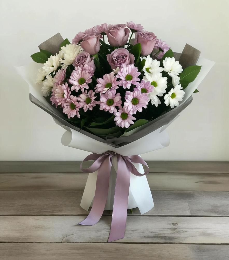 Букет цветов из: Хризантемы и Розы в Фокино Брянской области