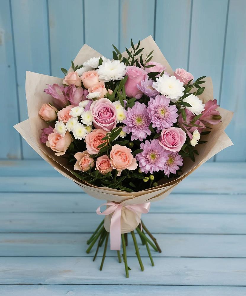 Букет цветов из: Хризантемы, Розы и Альстромерии в Фокино Брянской области