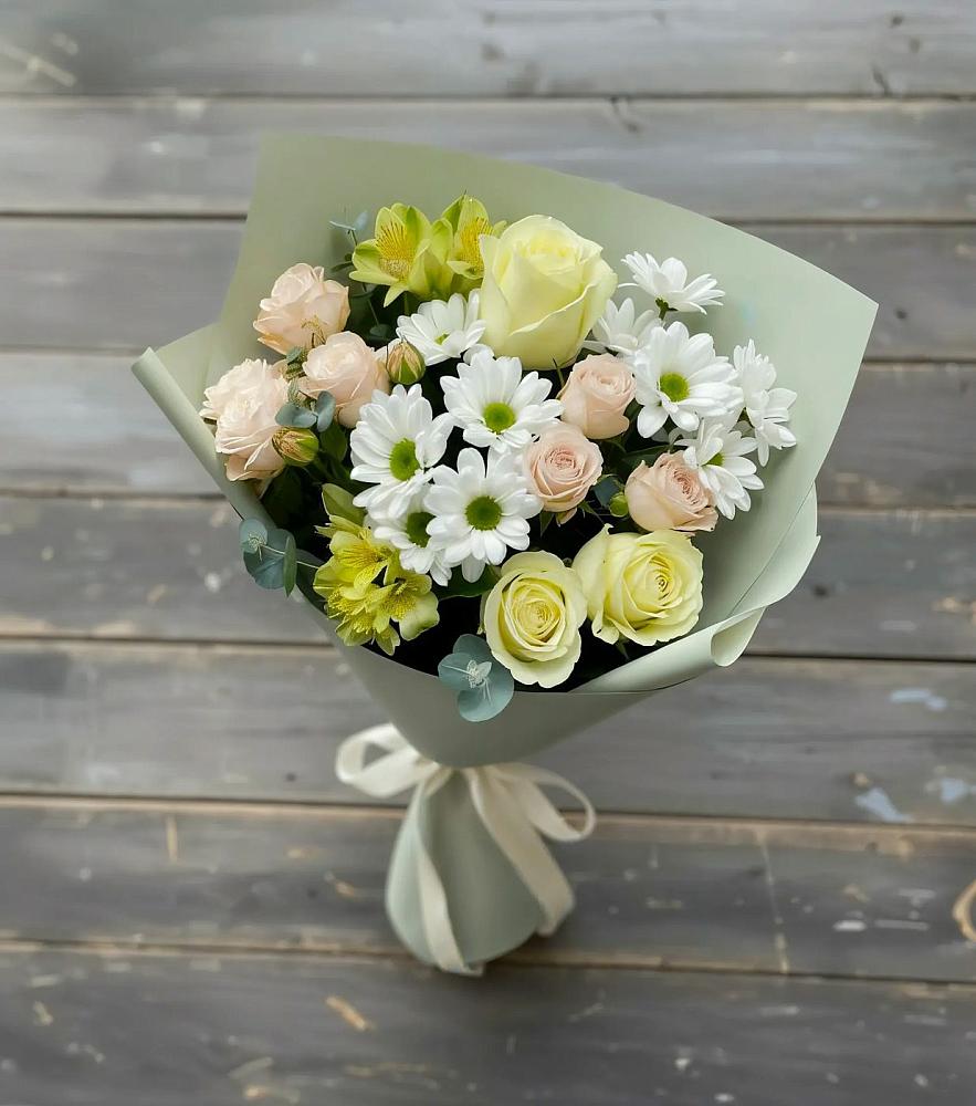 Букет цветов из: Альстромерии, Розы и Хризантемы в Фокино Брянской области