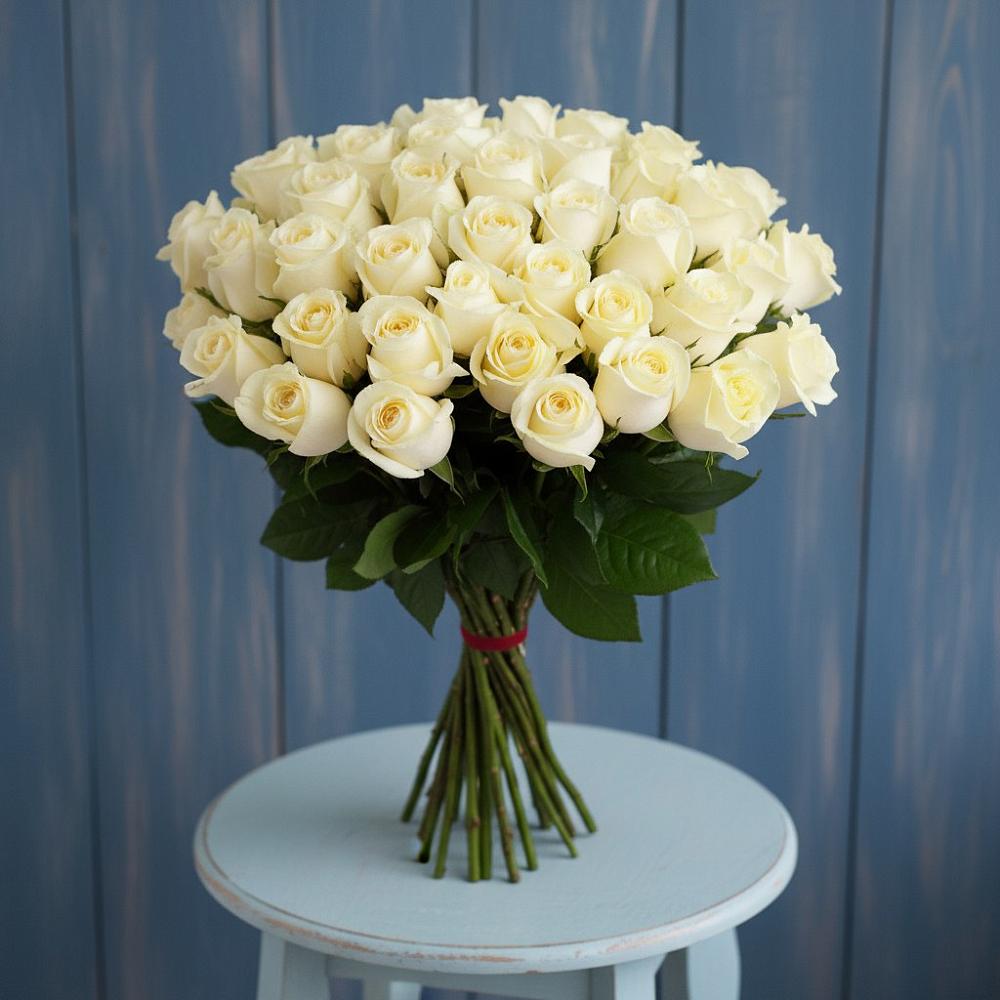 Букет 51 Белая роза Эдлесс Лав в Фокино Брянской области