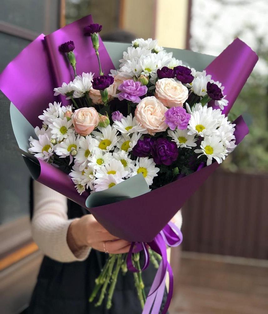 Букет цветов из: Хризантемы, Гвоздики и Розы в Фокино Брянской области