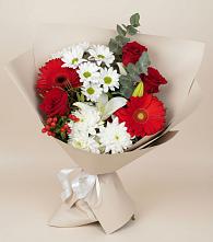 Букет цветов из:  Розы, Хризантемы, Герберы и Лилии в Фокино Брянской области
