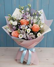 Букет цветов из:  Лизиантусы, Розы, Альстромерии и Гипсофила #REPLACE_PRED# Фокино Брянской области