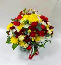 Цветочная композиция из Хризантемы и Розы в корзине #REPLACE_PRED# Фокино Брянской области