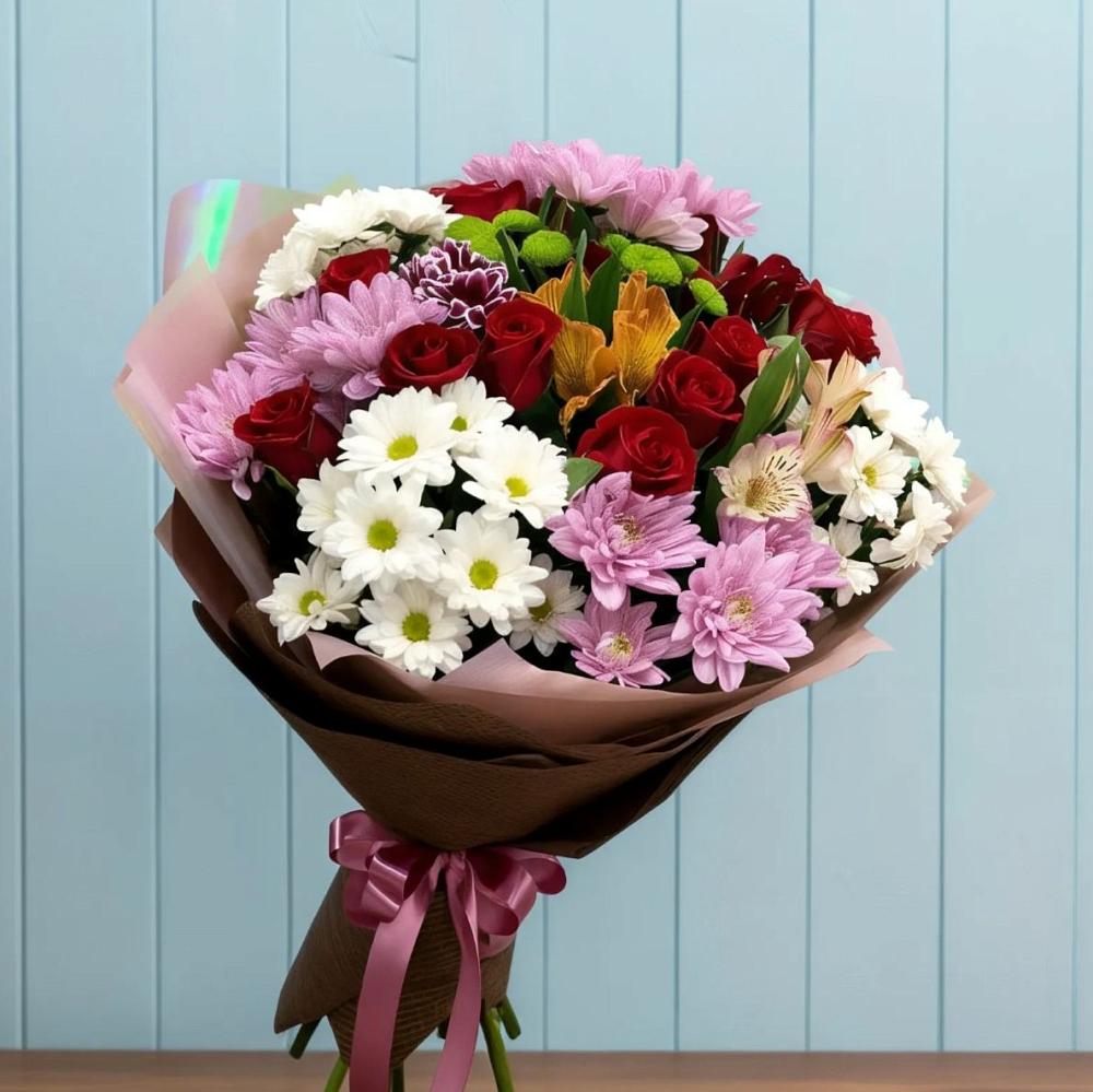 Букет цветов из: Розы, Хризантемы и Альстромерии в Фокино Брянской области
