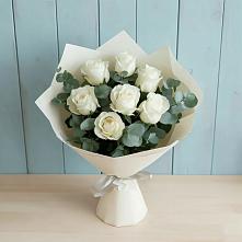 Букет Белые розы в Эвкалипте в Фокино Брянской области