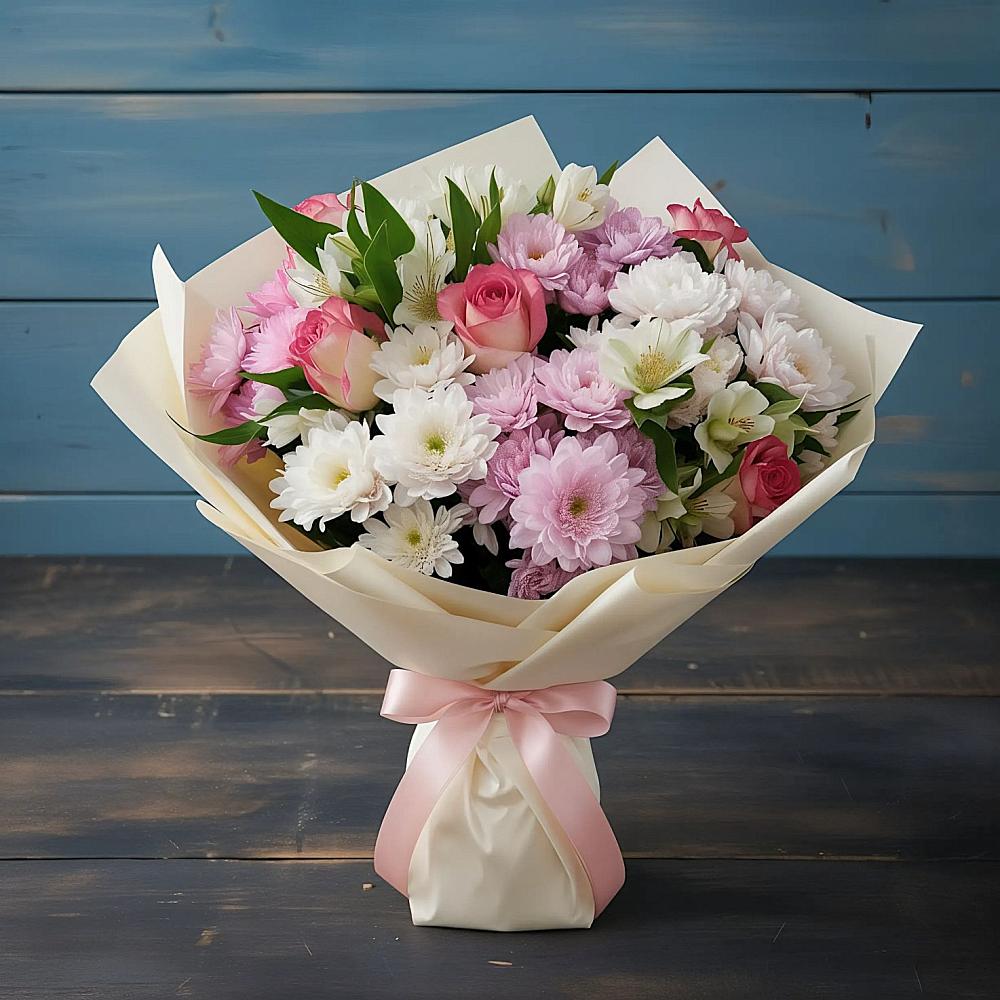 Букет цветов из: Хризантемы, Альстромерии и Розы в Фокино Брянской области